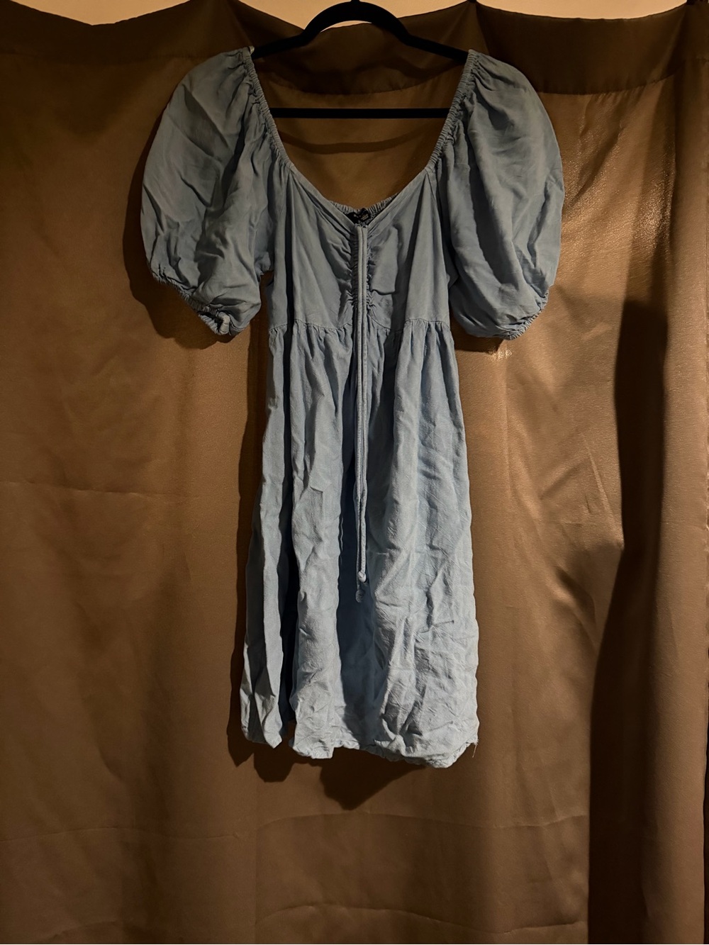 Light Blue Puff Sleeve Babydoll Dress
